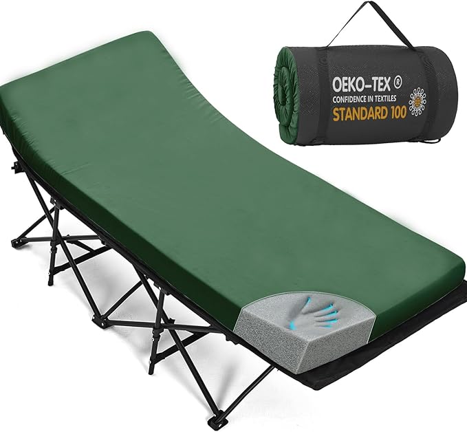 CYMULA Camping Cot Pad 2 Inch Memory Foam, Camping Pad for Folding Cot and Foldable Cot, Portable Roll Up Camp Gear for Car Camping Travel Tent, Non-Slip Waterproof Bottom, Removable Cover, Pad Only