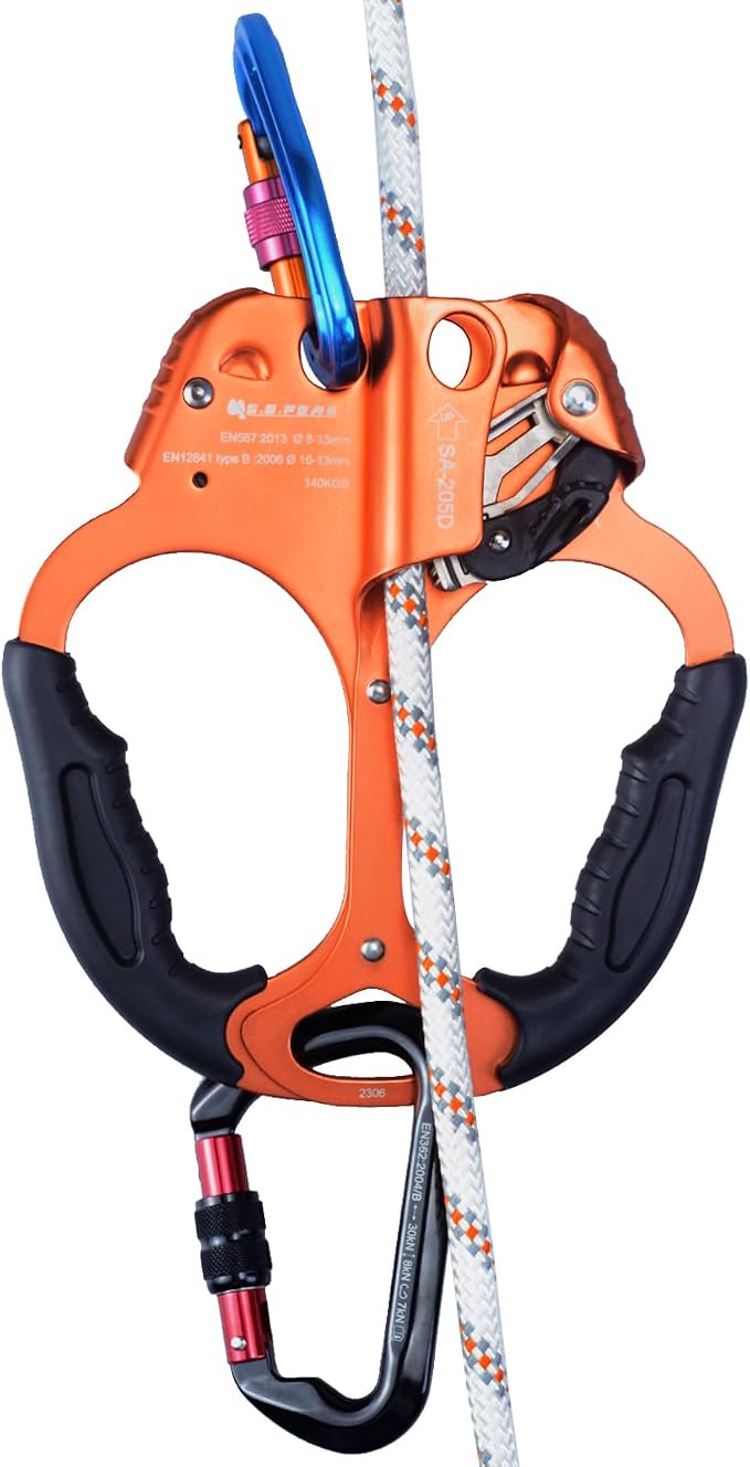 UIAA & CE Certified Climbing Rappelling Equip Hand Ascender Left Right Hand for 8-13mm Rope 4kN