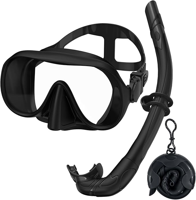 Snorkeling Gear for Adults, Snorkel Set Adult, Scuba Diving Mask, Panoramic View Anti-Leak Anti-Fog Dive Swimming Goggles Tempered Glass Panoramic Wide View Travel Portable Foldable