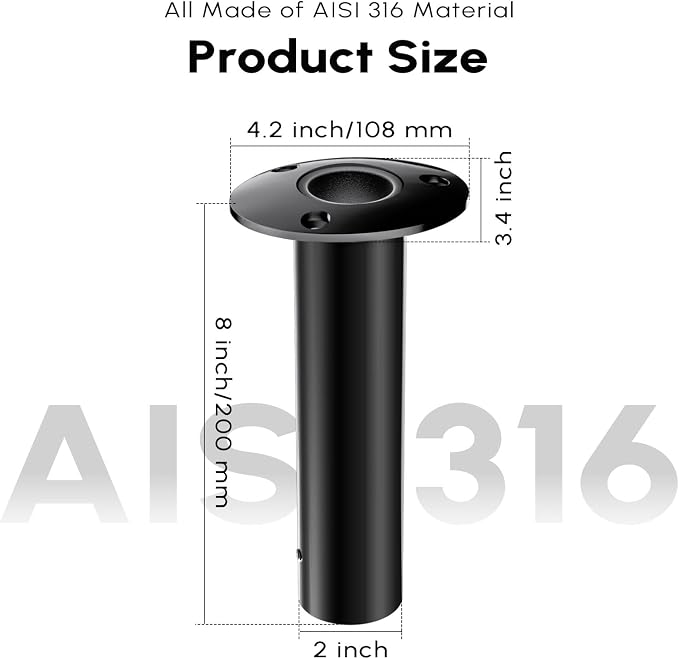 Fishing Rod Holder 2 Pack, 316 Stainless Steel 15/30/90 Degree Rod Holders for Fishing Boat, Flush Mount with Cap, Heavy Duty