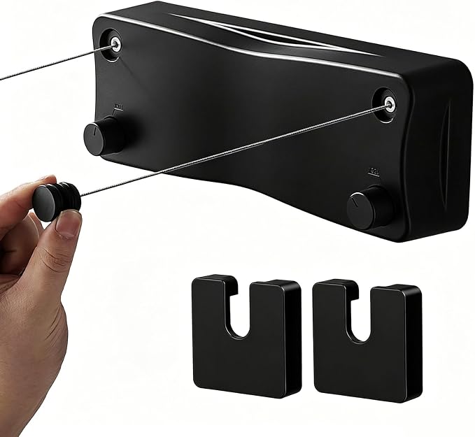 Anti-Sag Retractable Clothesline 40LB Capacity - 201in Stainless Steel Laundry Line for Indoor Outdoor, Wall Mounted Space Saving Easy Install (Black, Double Lines)