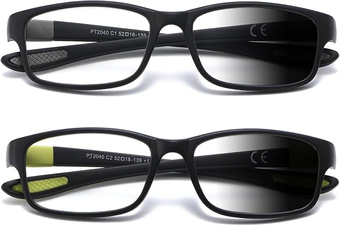 Sport Photochromic Reading Glasses Blue Light Computer Reader Designer Wide Cheater Large Head Tinted Eyeglass PT2040