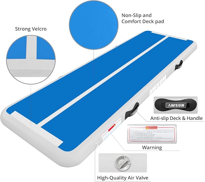 AWSUM Inflatable Gymnastics Mat 10ft/13ft/16ft/20ft/23ft Training mat 4/8 inches Thick tumbling mat with Electric Pump for Home/Gym/Outdoor