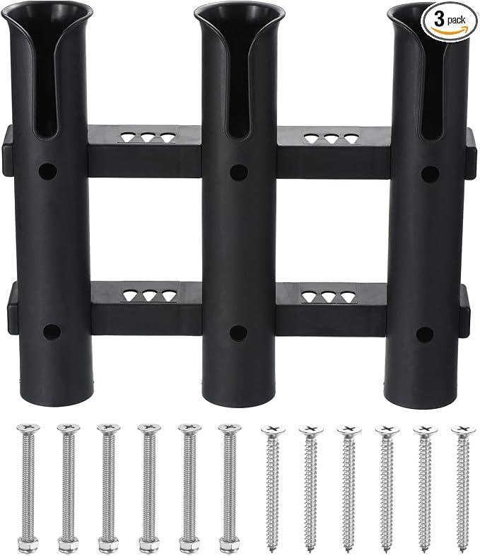 PATIKIL Fishing Rod Holder for Boat Plastic Pole Holder 3 Rod Rack Wall/Side Mounted Fishing Pole Holder with Screws for Kayak, Truck, Black