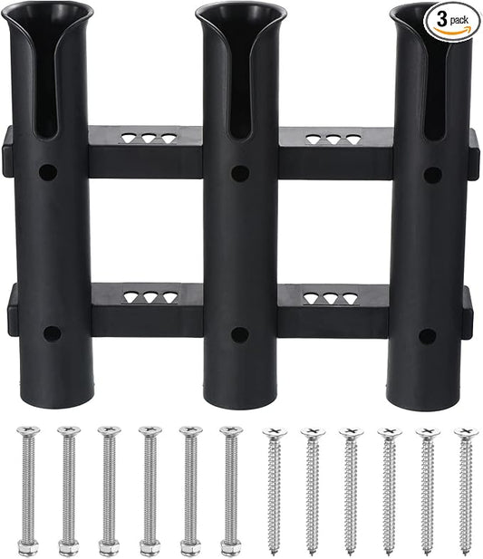 PATIKIL Fishing Rod Holder for Boat Plastic Pole Holder 3 Rod Rack Wall/Side Mounted Fishing Pole Holder with Screws for Kayak, Truck, Black
