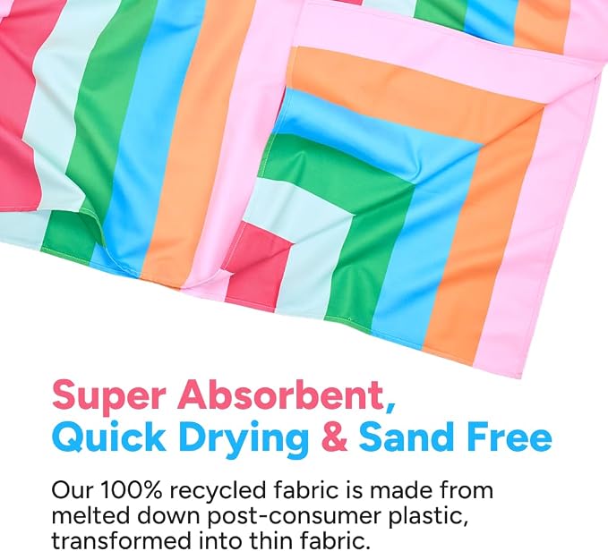 Dock & Bay Beach Towel - Quick Dry, Sand Free - Compact, Lightweight - 100% Recycled - Includes Bag - Tutti Frutti - Large (160x90cm, 63x35)