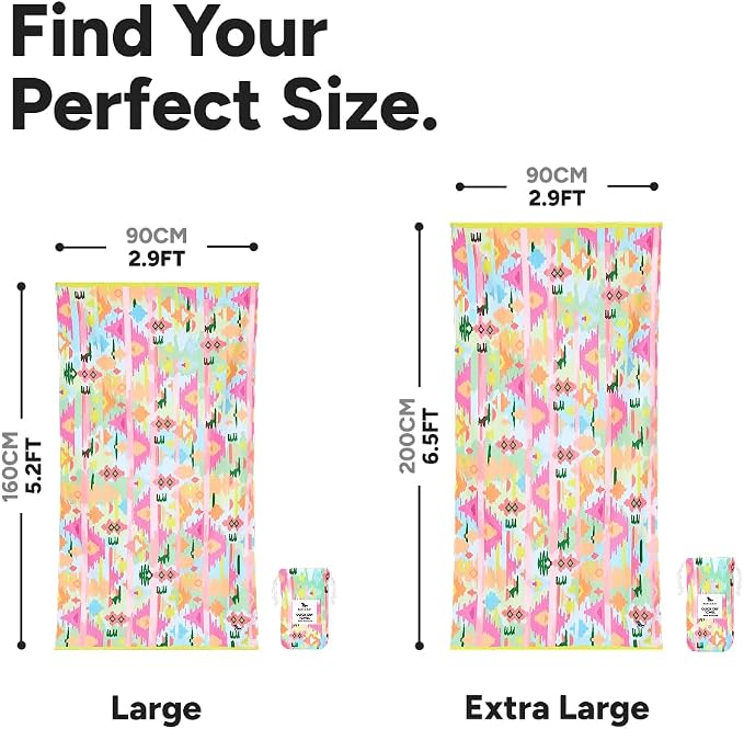 Dock & Bay Beach Towel - Quick Dry, Sand Free - Compact, Lightweight - 100% Recycled - Includes Bag - Ibiza Glow - Extra Large (200x90cm, 78x35)