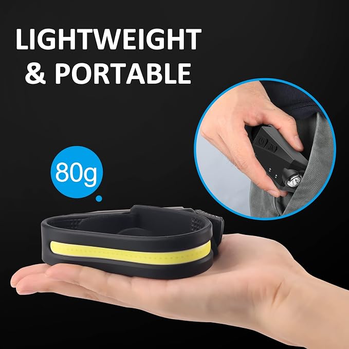 LED Headlamp Rechargeable with Motion Sensor USB Head Lamp Band with 230°Beam 5 Modes 350 Lumen Headlight Ultra Bright Head light Flashlight for Adults & Kids Outdoor Camping Hiking Running Travel
