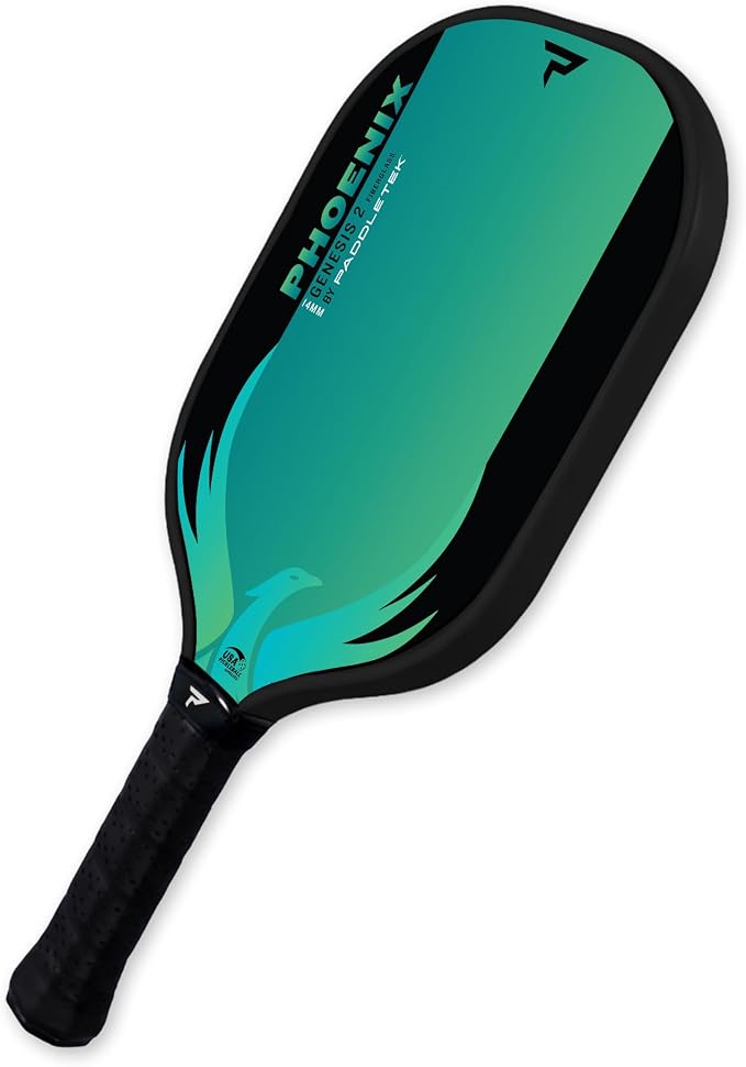 Paddletek Phoenix Genesis 2 – 14mm Pickleball Paddle – Fiberglass Composite Face – Easy Power & Soft Feel – USAPA Approved Pickle Ball Paddle – 5.25 Inch Handle
