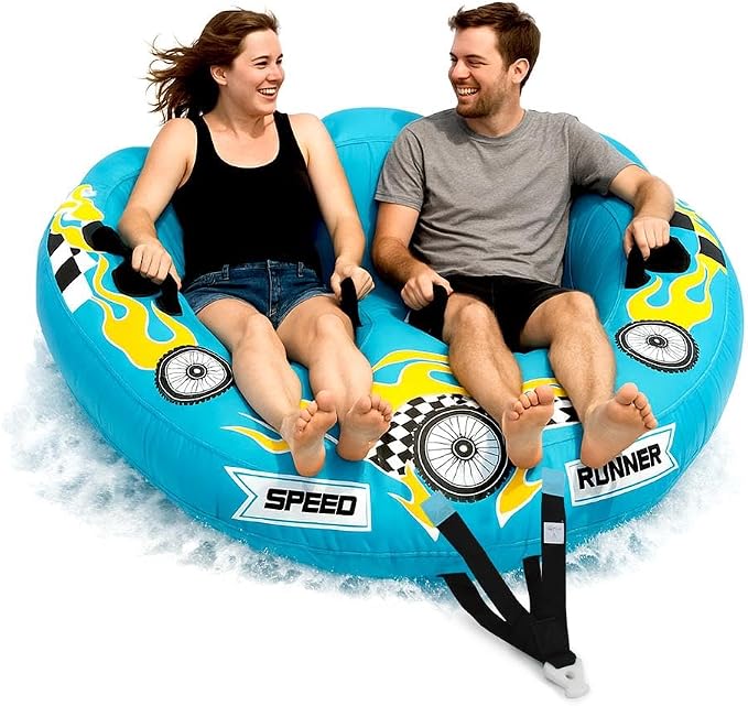 Serenelife Inflatable Towable Tube for Boating – 2-4 Person, 4500 lbs Pulling Capacity, Deck Seats & Backrest, Premium Nylon Cover, Grab Handles, Front/Back Tow Points, Speed Safety Valve