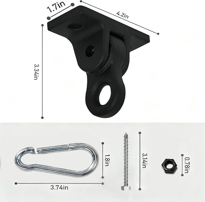 Heavy Duty Swing Hangers for Porch Wooden Sets Playground, 5000 lb Anti-Rust Aluminum Alloy Swing Hooks with Double Bearings Smooth Silent Rotation, Indoor Outdoor Hardware Kit Black 4 Pack