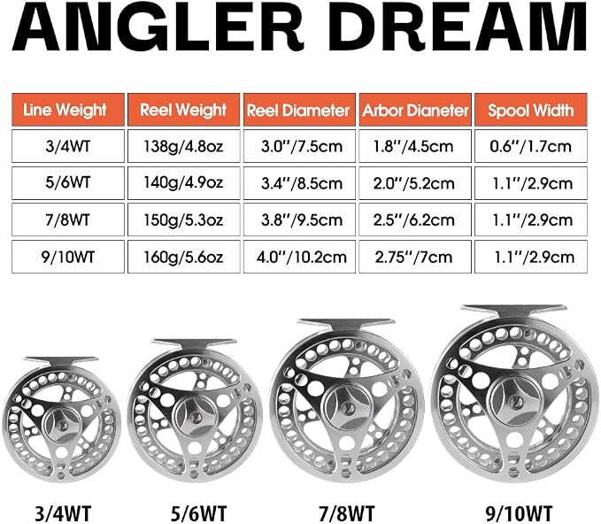 EX-ALC Fly Reel 3/4 5/6 7/8 9/10WT CNC Machined Large Arbor Aluminum Fly Fishing Reels Silver/Gunsmoke Fly Reels