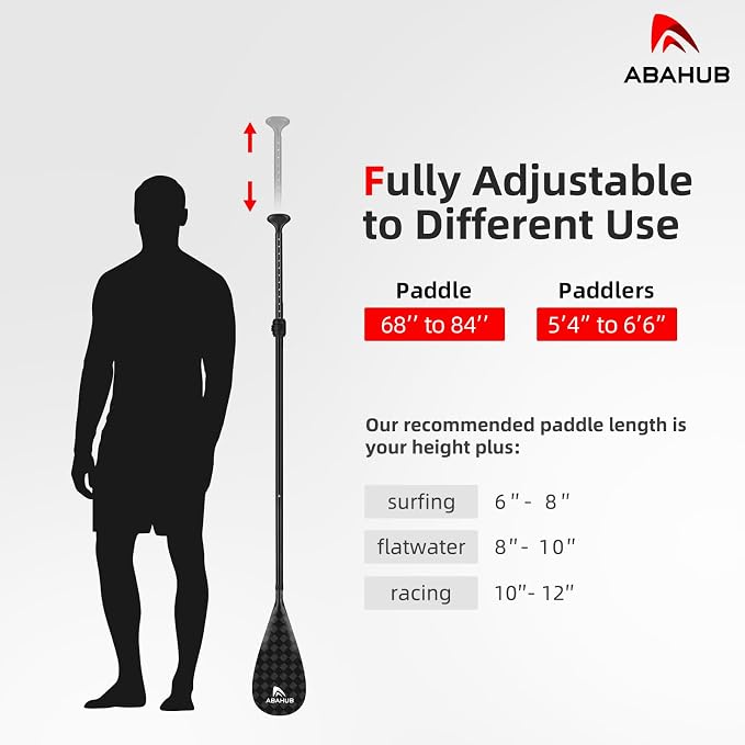 Abahub 3-Piece Stand up Paddles, Lightweight Paddleboard Paddle Oars for Paddleboard, Adjustable Aluminum Alloy Shaft 68" - 84"