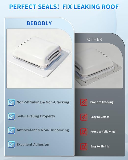BEBOBLY RV Roof Sealant 4 Packs, Self Leveling Lap Sealant White, RV Caulking Sealant Waterproof, Flexible & Non-Cracking, RV Lap Sealant for Camper, Trailer & Motorhome Roof Repair, Secure Odorless