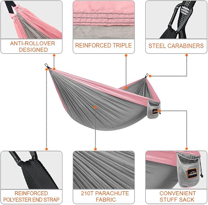 AnorTrek Camping Hammock, Super Lightweight Portable Parachute Hammock with Two Tree Straps Single or Double Nylon Travel Tree Hammocks for Camping Backpacking Hiking