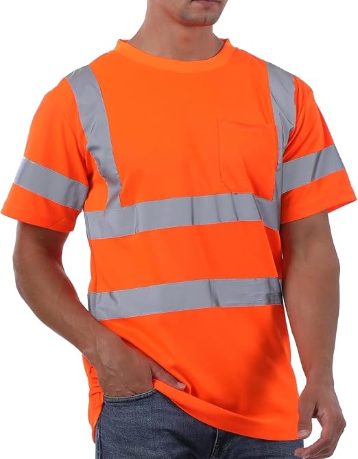 sesafety High Visibility Shirts for Men Class 3 Hi Vis Reflective Construction Shirts for Men with Pocket Safety T Shirt for Mens Work Shirt for Mens Short Sleeve
