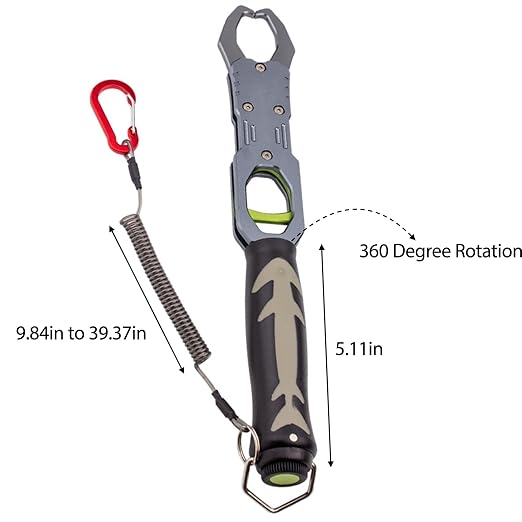 Fish Gripper, Fish Scales Grabber, Fishing Scale Clip, Aluminium Alloy Lip Gripper Holder, Professional Fishing Multitool, 40 Pound Capacity, Weight Scale, 360 Degree Rotation