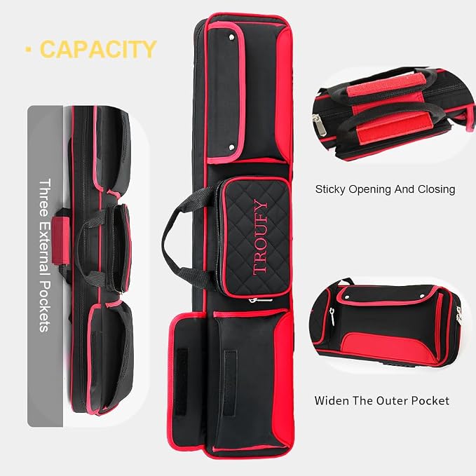 Pool Cue Case – Durable 4x4 & 4x5 Billiard Pool Cue Stick Carrying Case with Large Storage Space, Waterproof Billiards Accessories