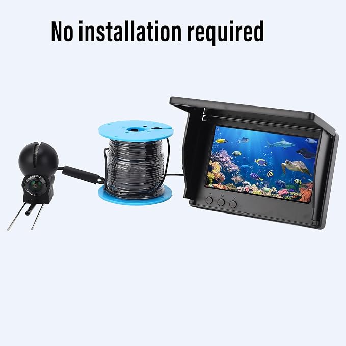 1080P Underwater Fishing Camera with 195° Wide Angle Lens, 4.3in Screen, Ultra Bright Sunshade, Portable Fish Finder for Ice Fishing