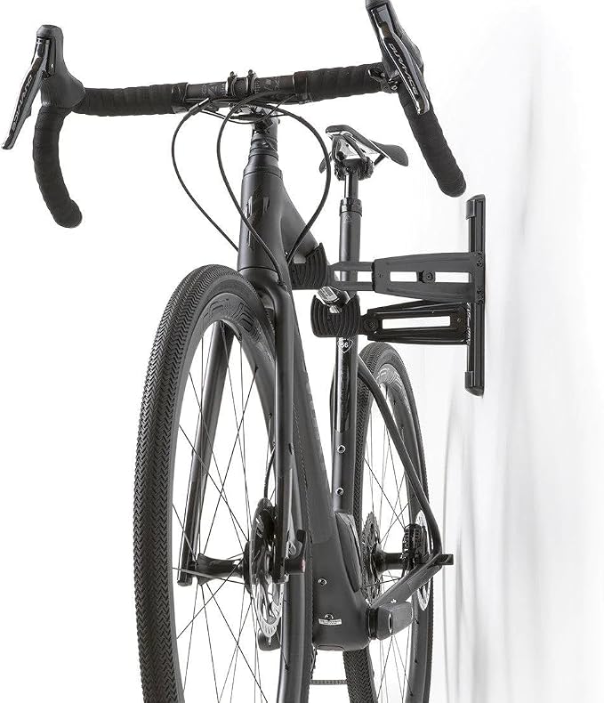 Feedback Sports | Velo Wall Rack 2D Bike Storage | Bicycle Hangar Mount W/Adjustable Arms | Road, Gravel, Mountain Bike Compatible | For Garage, Apartment, Shed | Black