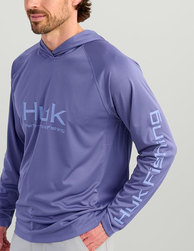 HUK Mens Pursuit Vented Long Sleeve Hoodie, Fishing Shirt with Hood