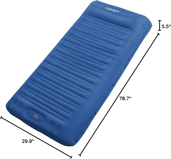 Origem Self Inflating Sleeping Pad for Camping, 5.5 Inch Ultra-Thick Camping Mat with Built-in Pump, Outdoor Ultralight Sleepinging Mat for Camping Tent, Backpacking, Hiking and Traveling(Blue)
