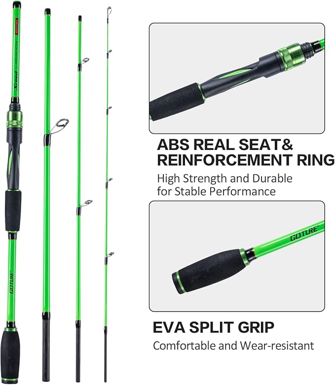 Goture 4-Piece Travel Carbon Fishing Rod M/MH Action 6.6-12ft Multi-Colors | Goture multi-spec travel fishing rods adopt upgraded high-grade carbon fiber blank with premium Fuji line guides