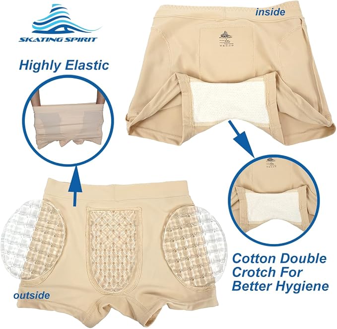 SkatingSpirit Slim Padded Figure Skating Shorts, Hip Tailbone Gel Pad Protective Underwear