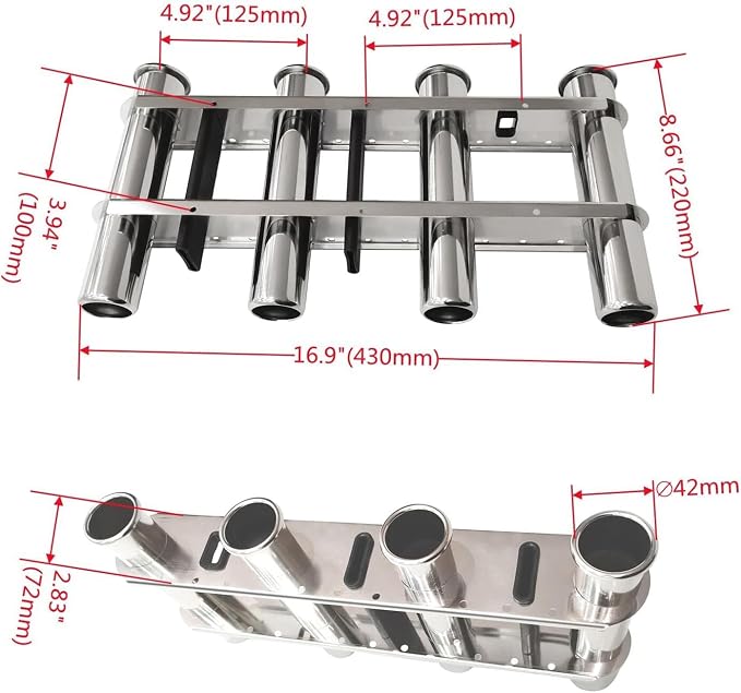 4 Tube Fishing Rod Holder & Boat Organizer Rod Rack Stainless Steel Fishing Rod Bracket Tube-linked Fishing Accessories