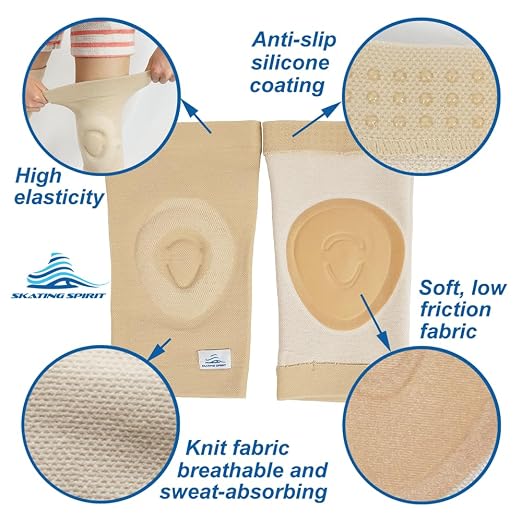 SKATINGSPIRIT Gel Knee Pads (1 Pair), Cushion and Support Knee Cap for Dancing Figure Skating Gymnastic, Youth and Adult (Medium) Beige