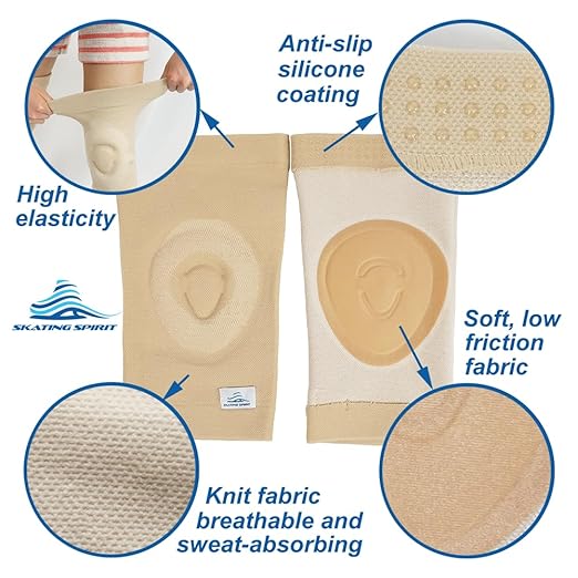 SKATINGSPIRIT Gel Knee Pads (1 Pair), Cushion and Support Knee Cap for Dancing Figure Skating Gymnastic, Youth and Adult (Small) Beige