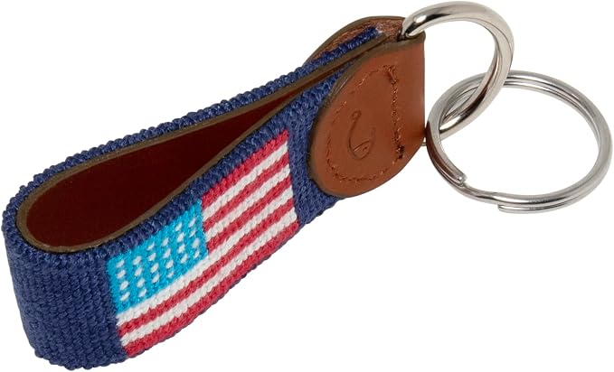 Leather Hand-Stitched Needlepoint Key Fob or Key Chain