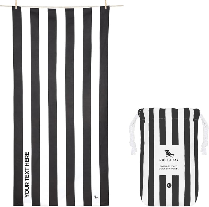 Dock & Bay Beach Towel - Quick Dry, Sand Free - Compact, Lightweight - 100% Recycled - Includes Bag - Cabana - Kamari Charcoal - Extra Large (200x90cm, 78x35)