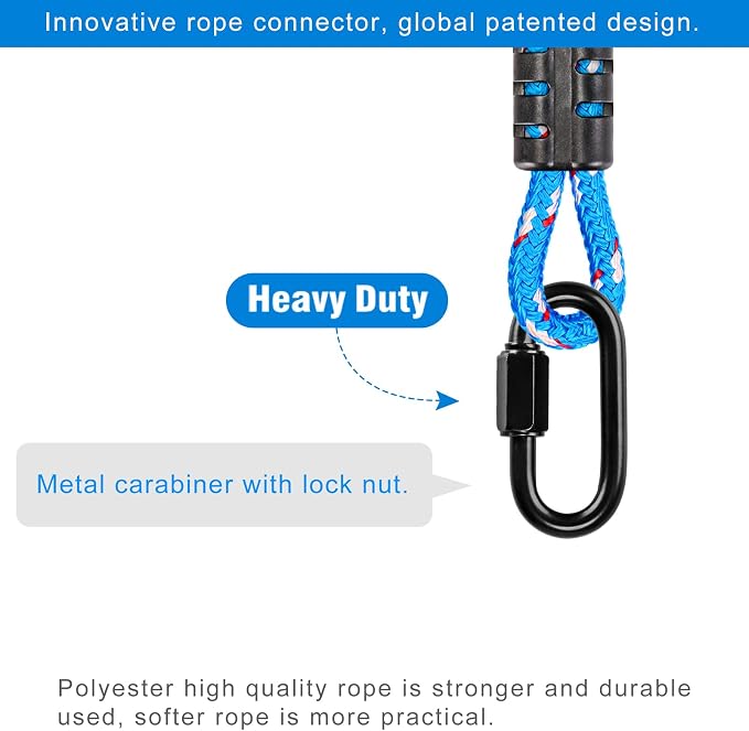 SELEWARE Hammock Straps, 4ft Tree Swing Rope for Hammock Chair Hanging Kit, Extension Rope with Carabiner for Indoor Outdoor Playground Tree Swings Camping Hammock Accessories (Blue, 2 Blue)