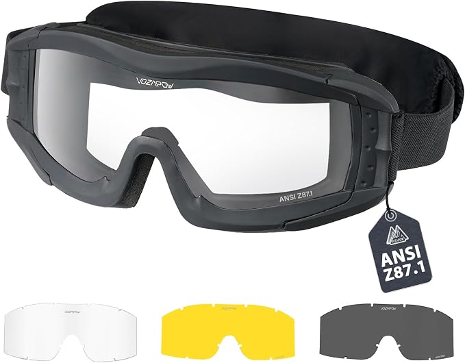Airsoft Goggles Anti Fog with ANSI Z87.1 Certified, Safety Goggles Impact Resistant, Tactical Shooting Glasses
