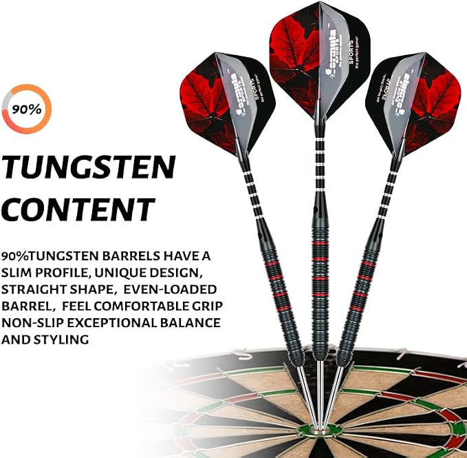 Formula Sports 90% Tungsten Steel Tip Darts Set - Professional Steel Tip Darts Set with Flights, Shafts and Sharpener, Available in 21g/22g/23g/24g