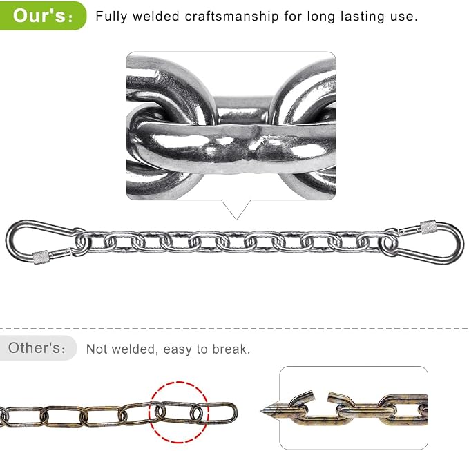BeneLabel 2Pcs 29inch 304 Stainless Steel Hanging Chair Chain Kit with 4 Carabiners 1000 LB Capacity Hammock Chain Extender Chain for Swing, Punching Bag, Porch Swing, Indoor & Outdoor