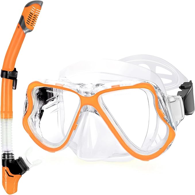 Greatever Dry Snorkel Set,Panoramic Wide View Anti-Fog Scuba Diving Mask,Professional Snorkeling Gear for Adults Kids