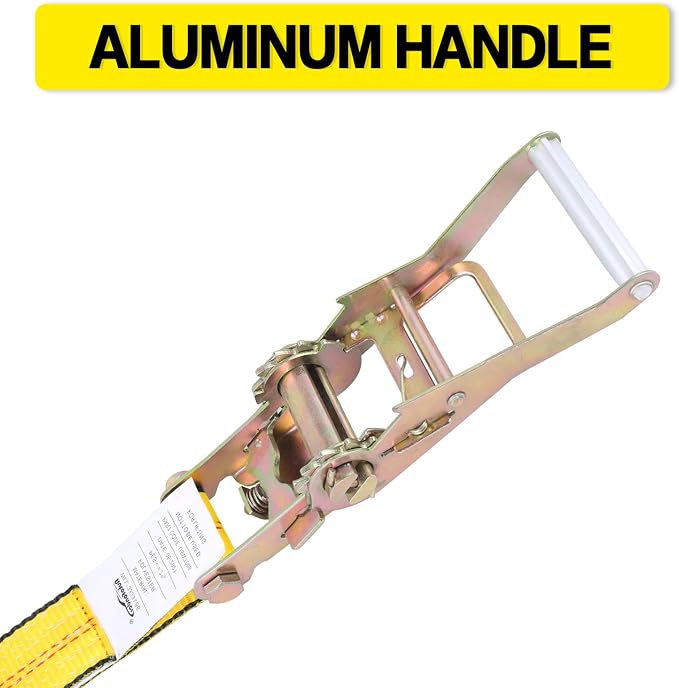 Flat Hook Ratchet Straps-Tie Down Straps Heavy Duty-2 Inch x 27 Feet-Weather Resistant Strap -3,333 Pound Working Load Limit-for Flatbed, Truck, Trailers Pickup(4 Pack) Yellow