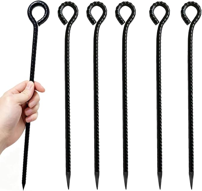 16 Inch Rebar Stakes,Metal Stake Ground,Ground Anchor,Heavy DutyTent Stakes,Baking Paint Metal Stakes,Tent Stakes,Ground Stakes ，0.5 Inch Diamete (6 Pack) ， Outdoor Travel