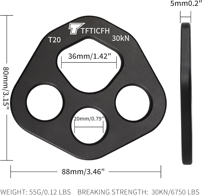 30kN/40kN Rigging Plate, Aluminum Anchor Multiplier Plate, Force Divider Plate Bear, Climbing Descender Connector Gear for Hammock Firefighting Arborist Rock Climbing Rescue Cave Yoga Rappel