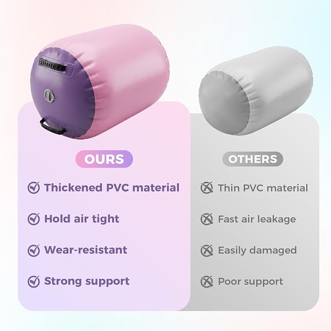 20in x 20in x 31in Inflatable Gymnastics Air Roller Barrel, Pink Air Roller Gymnastics Barrel for Yoga Training Cheerleading Home Use, Gymnastics Air Roller Air Barrel Inflatable Tumbling Mat