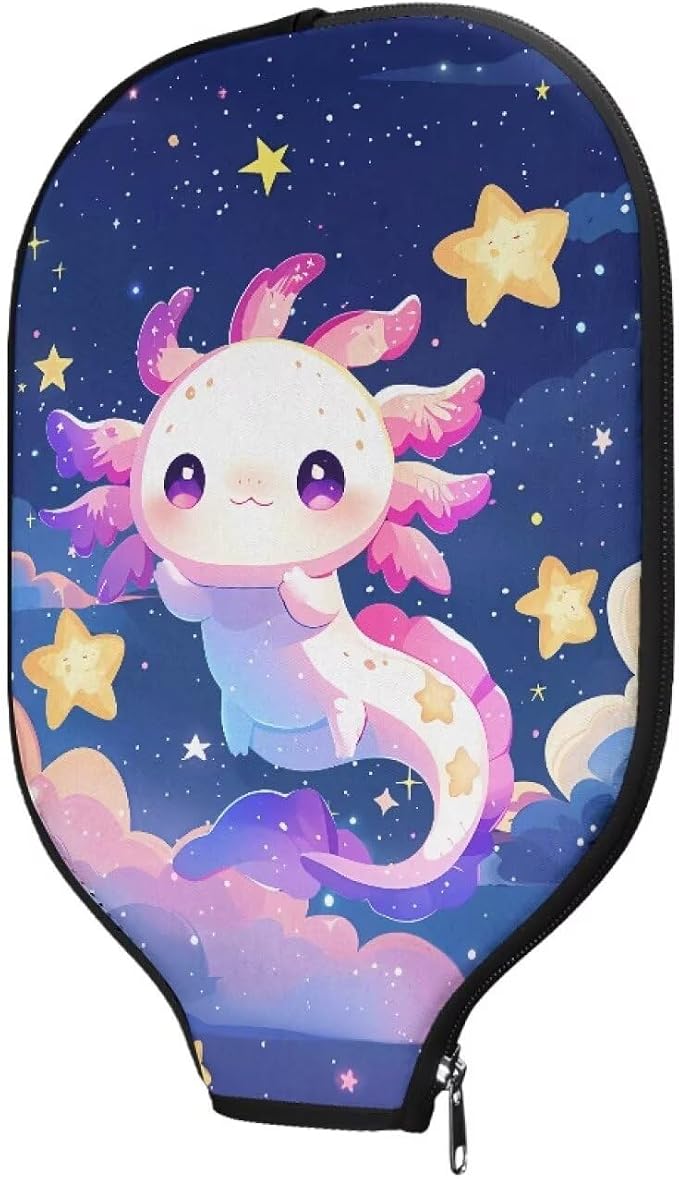 Axolotl Pickleball Paddle Covers 8.7 X 11.4 in 1 Pack Racket Sleeve Zippered Universal Pickle Ball Racket Cover Fits Most Paddle Travel Pickleball Paddle Case Gifts for Sports Lovers