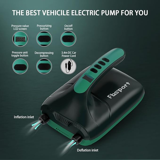 Electric Paddle Board Pump, 20PSI SUP Air Pump with Inflation & Deflation Functions & 12V DC Car Connector, Portable Quick Inflator for Inflatable Paddleboard, Kayaks, Boats and Air Mattresses