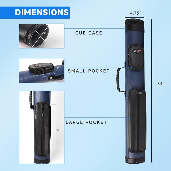GSE Games & Sports Expert 2x2 Deluxe Hard Billiard Pool Cue Stick Carrying Case, Billiard Cue Case, Billiards Accessories (Several Colors Available)