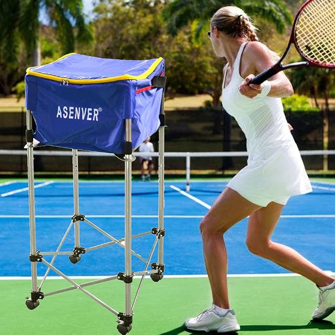 Tennis Ball Cart Removable Pickleballs Hopper with Wheels Basket Hold Up to 160 Balls for Tennis Ball