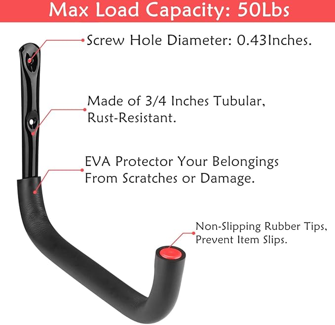 12.7 Inch Heavy Duty Large Tool Hanger, 4 Pack Wall Mounted Garage Storage Hooks, Indoor Outdoor Organizer Rack Load Capacity 50lbs