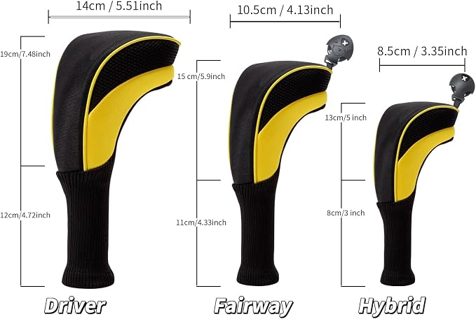 Golf Club Head Covers for Woods 3/4/5/6 Pieces Long Neck Mesh Sports Golf Club Headcovers Set with Interchangeable No. Tags 3 4 5 6 7 X Golf Accessories for Men Women