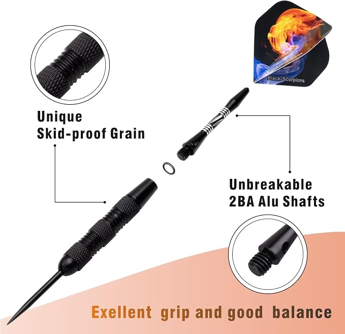 Darts Metal Tip Set, 12 Pack 22 Grams Steel Tip Darts Set-Professional Metal Darts for Dartboard, with Non-Slip Iron Barrel, Aluminum Shafts, Extra Flights, Dart Sharpener & Wrench, Gift Box