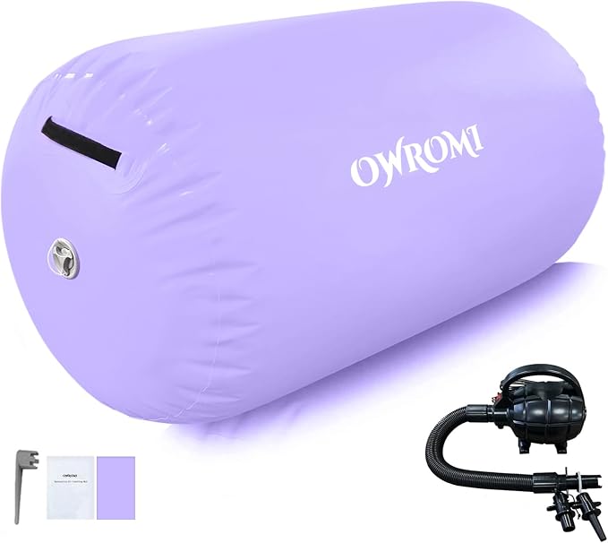 Inflatable Gymnastics Air Mat Tumble Track with Gymnastics Air Barrel - Inflatable Air Spot Tumbler Backbend Trainer Air Roller Tumbling Mat with Electric Pump